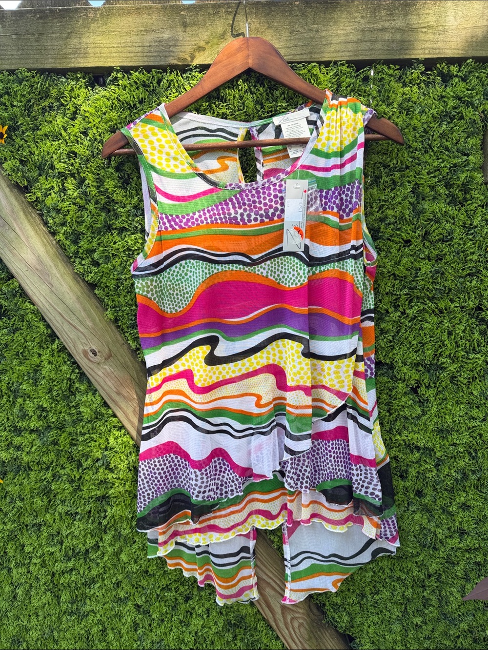 Y2K Zoe Sleeveless Multicolor Wave-Print Sheer Top